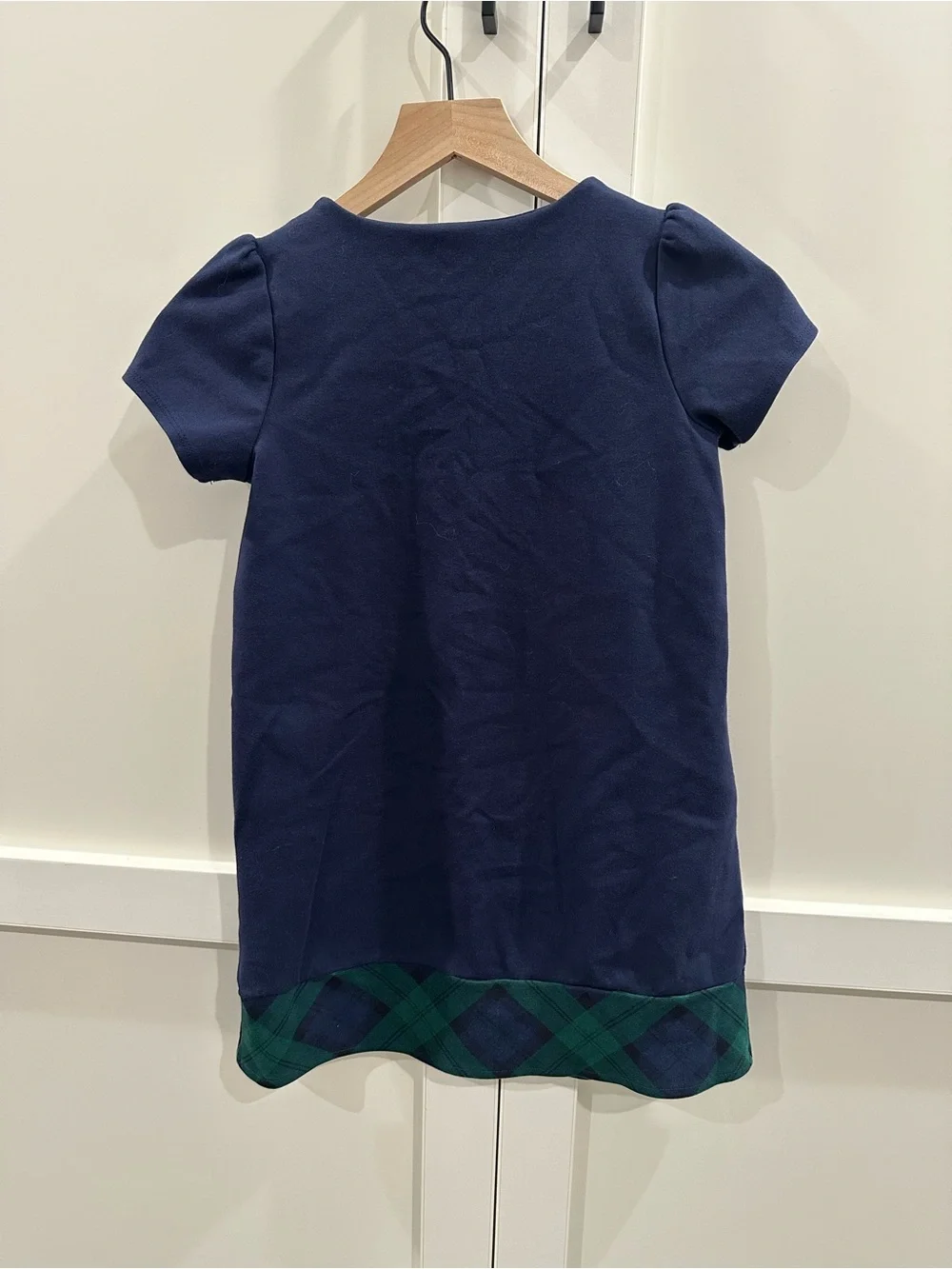 Gymboree Navy Dress with Green Tartan Trim and Bows